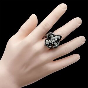 Fleur De Lis Zebra Print Calf Hair Cocktail Stretch Ring